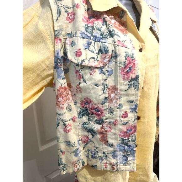 Carroll Reed/Bushwacker USA Vintage Linen Soft Yellow Floral Skirt Blouse Vest-8 - Picture 4 of 16